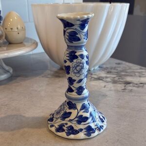 Blue and White Floral Candlestick Holder